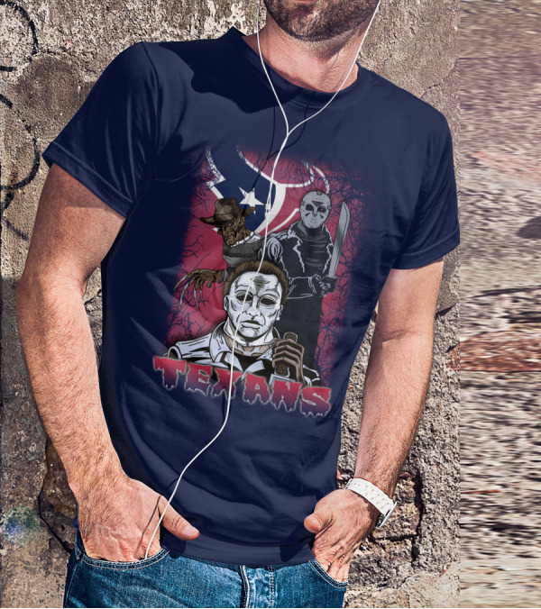Texans Horror Icons With Houston Flag T-Shirt