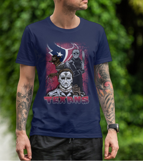 Texans Horror Icons With Houston Flag T-Shirt