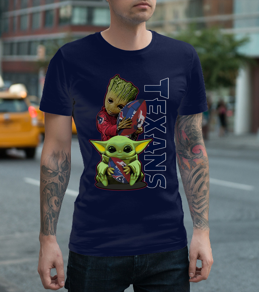 Texans Groot Baby Yoda Holding Houston Football T-Shirt