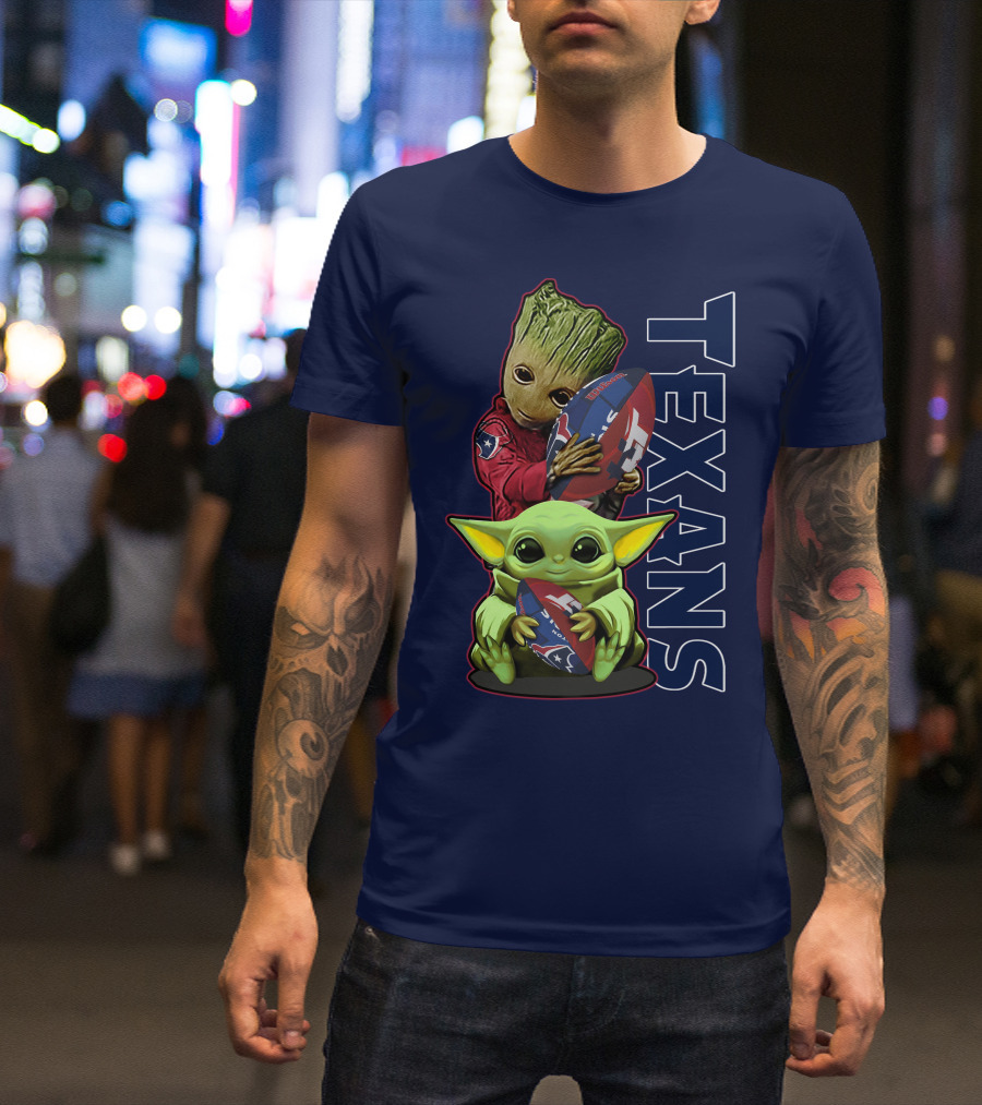 Texans Groot Baby Yoda Holding Houston Football T-Shirt