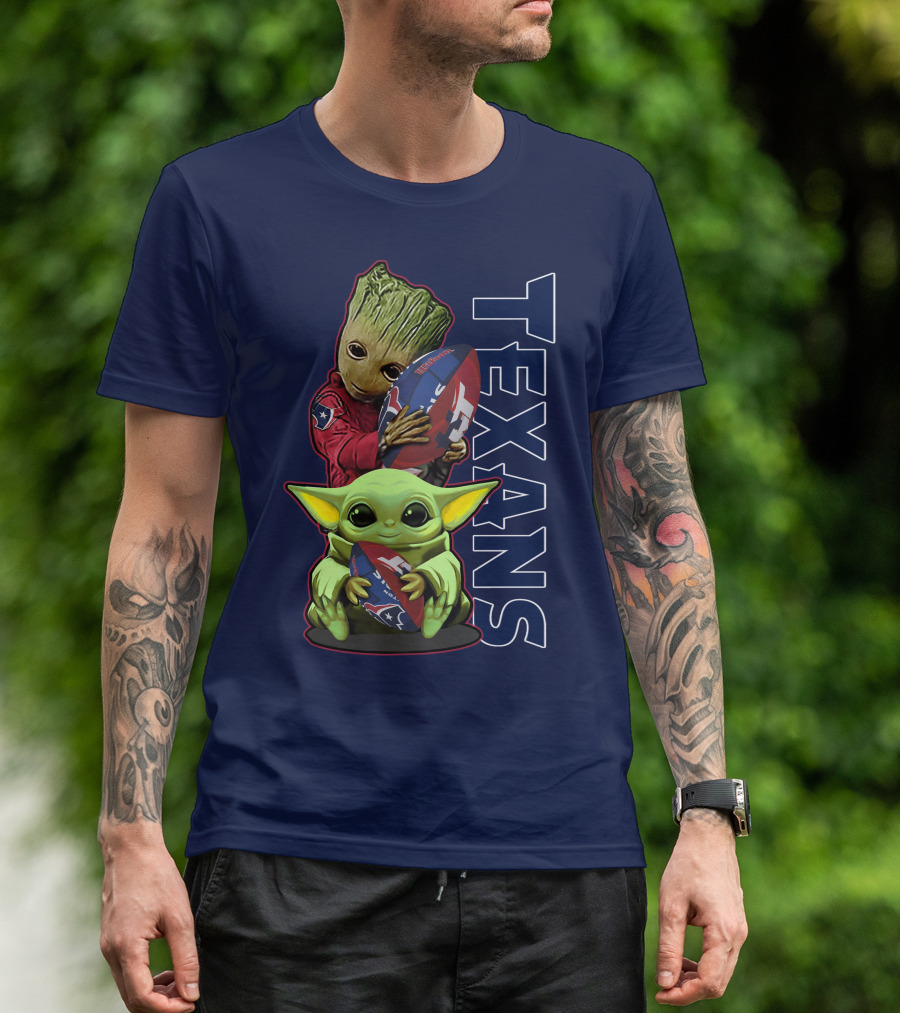 Texans Groot Baby Yoda Holding Houston Football T-Shirt