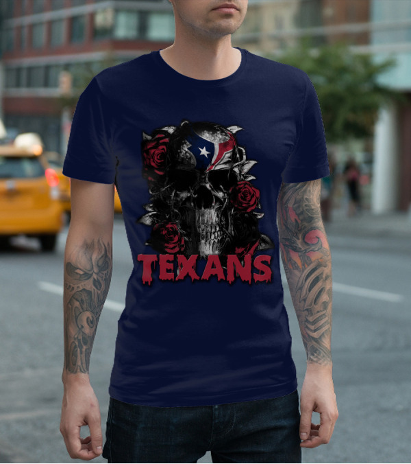 Texans Skull With Roses And Helmet T-Shirt