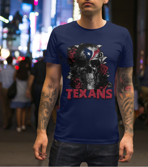 Texans Skull With Roses And Helmet T-Shirt