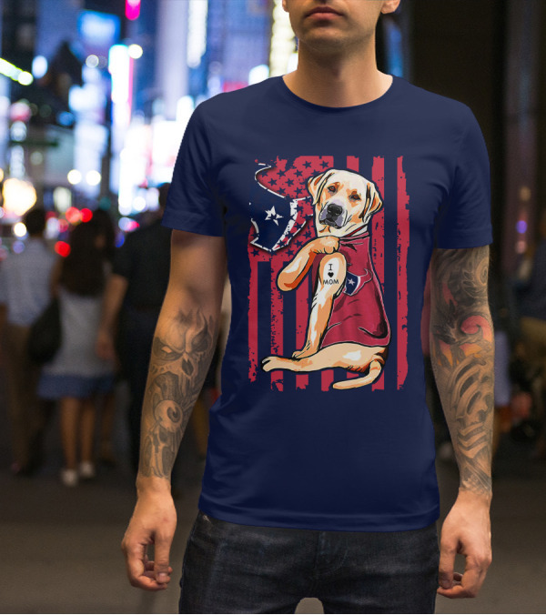 Labrador Retriever I Love Mom Houston Texans Fan American Flag T-Shirt