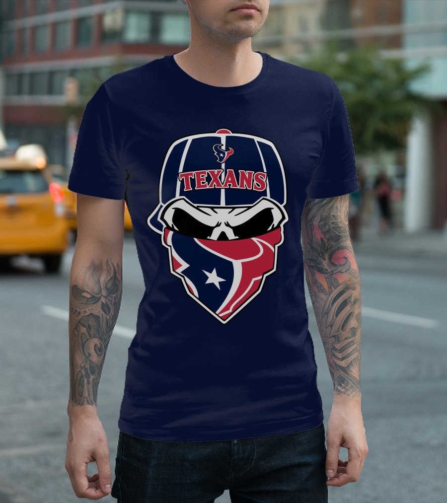Houston Texans Skull Bandana And Cap T-Shirt
