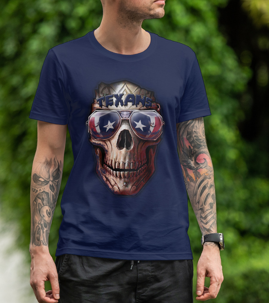 Texans Skull With Star Sunglasses T-Shirt