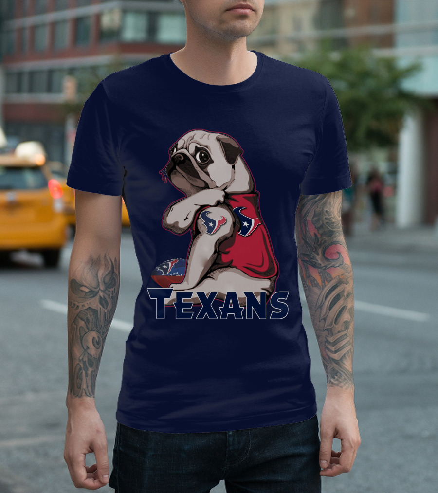 Pug Wearing Houston Texans Football Jersey T-Shirt