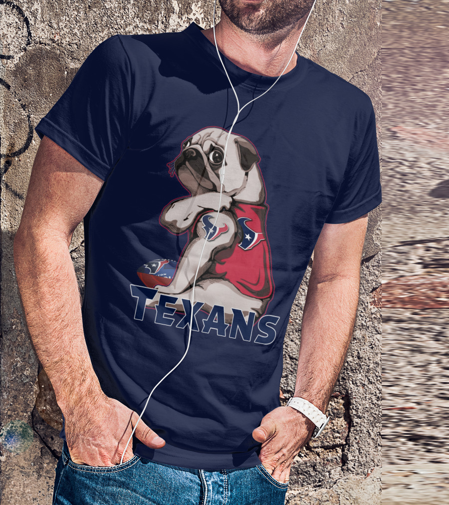 Pug Wearing Houston Texans Football Jersey T-Shirt