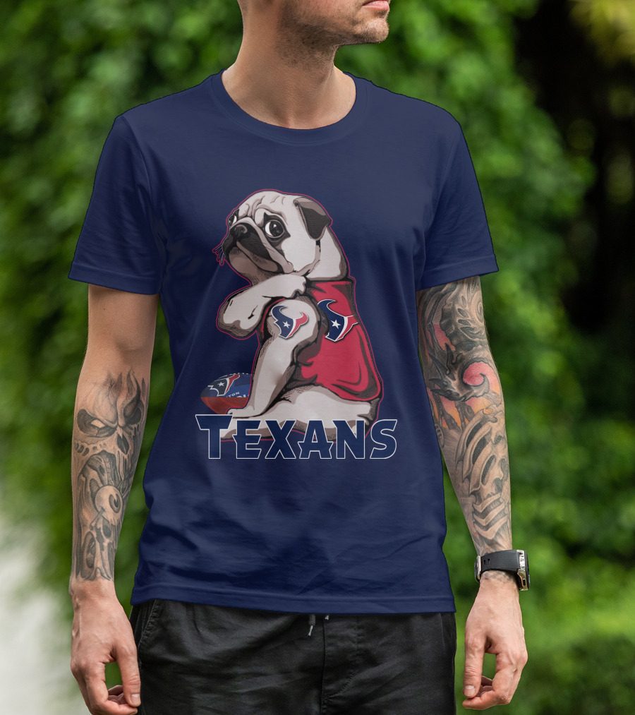 Pug Wearing Houston Texans Football Jersey T-Shirt