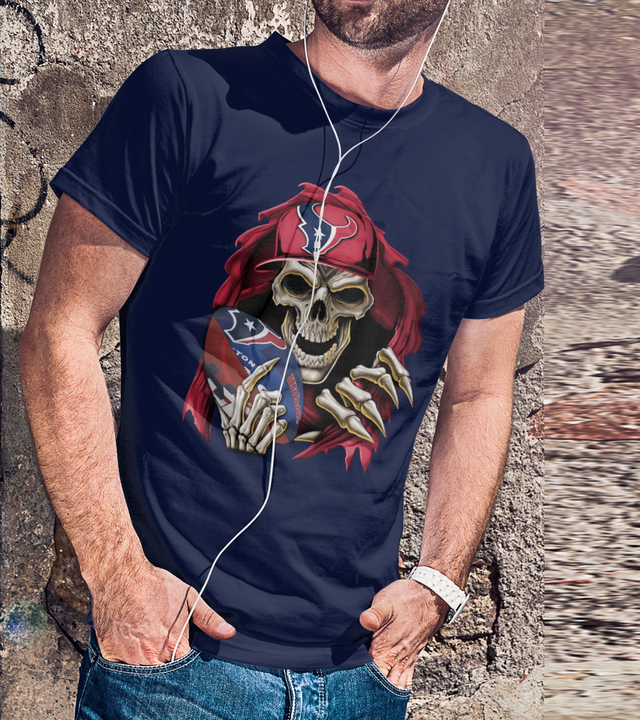 Skullbong Houston Texans Skeleton Football Cap And Wilson Rugby T-Shirt