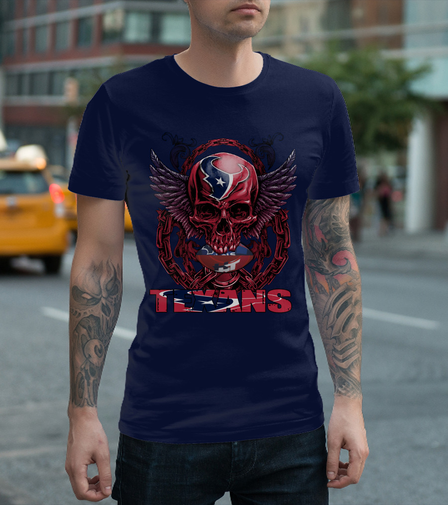Texans Houston Football Skull Wings Chain T-Shirt