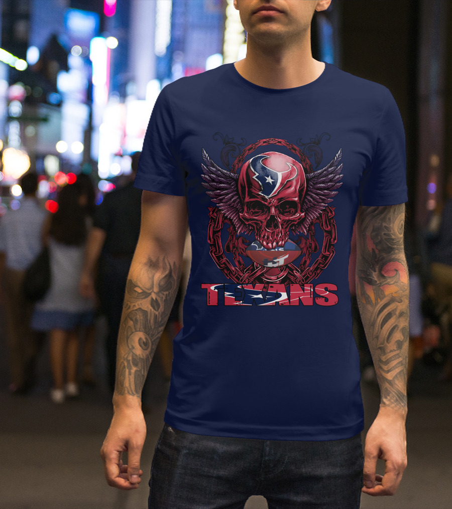 Texans Houston Football Skull Wings Chain T-Shirt