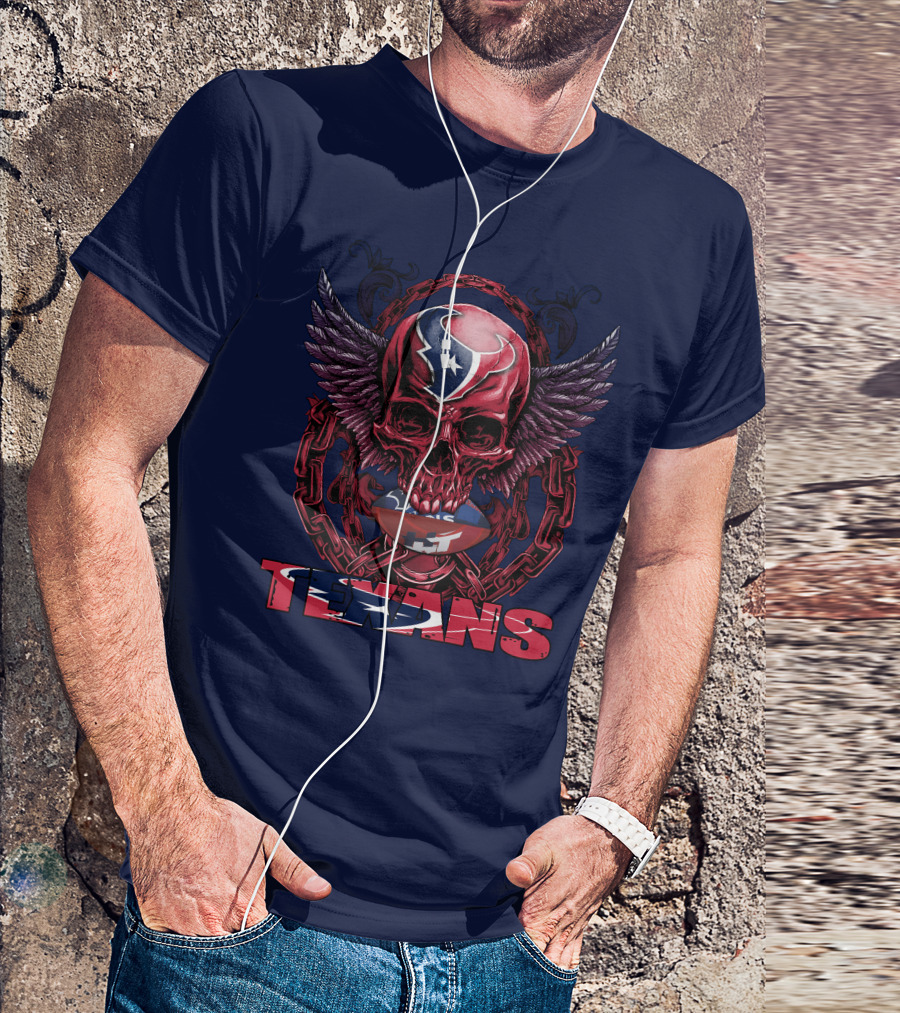 Texans Houston Football Skull Wings Chain T-Shirt