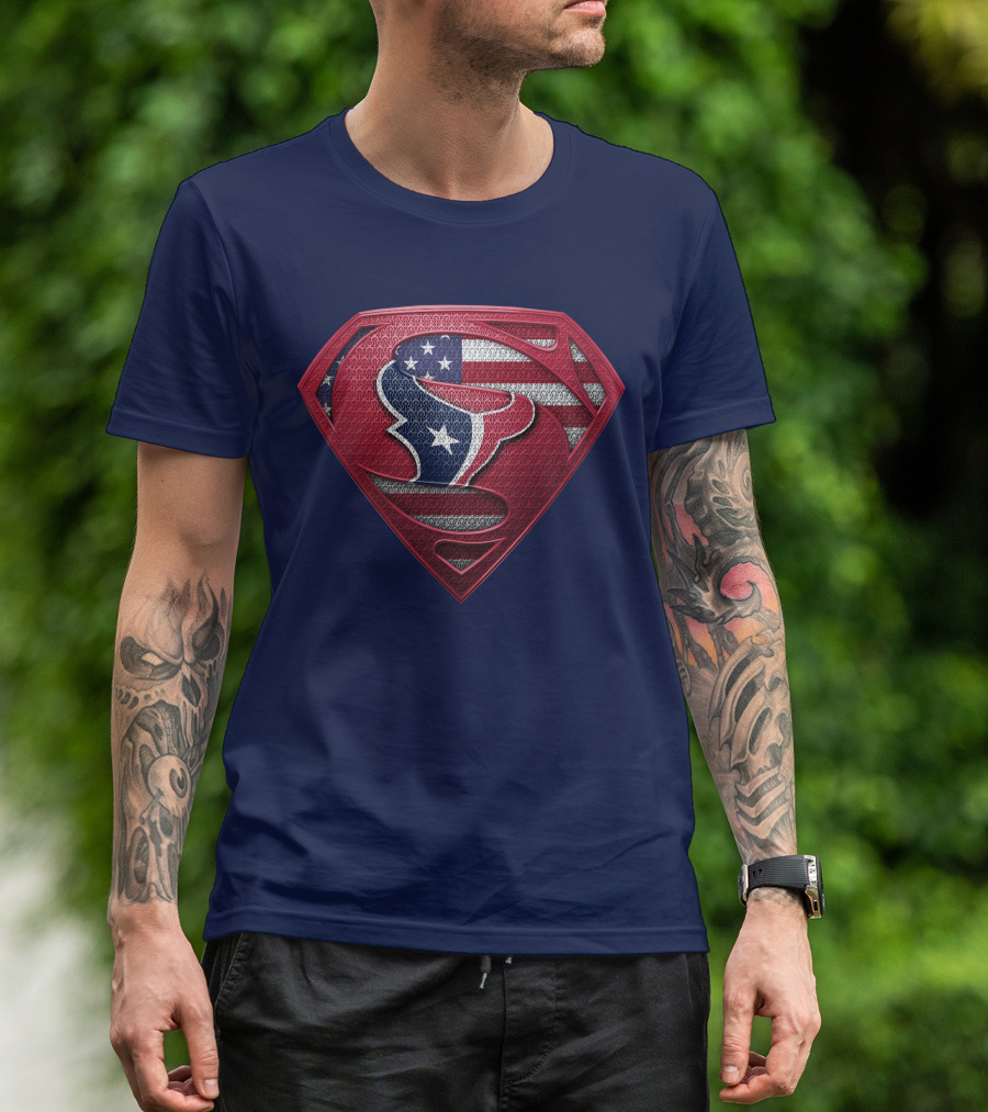 Spm Houston Texans Superman Shield American Flag T-Shirt