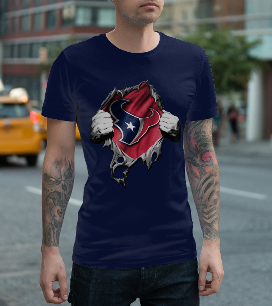 Torn Houston Texans Logo Hidden Beneath Rip Effect T-Shirt