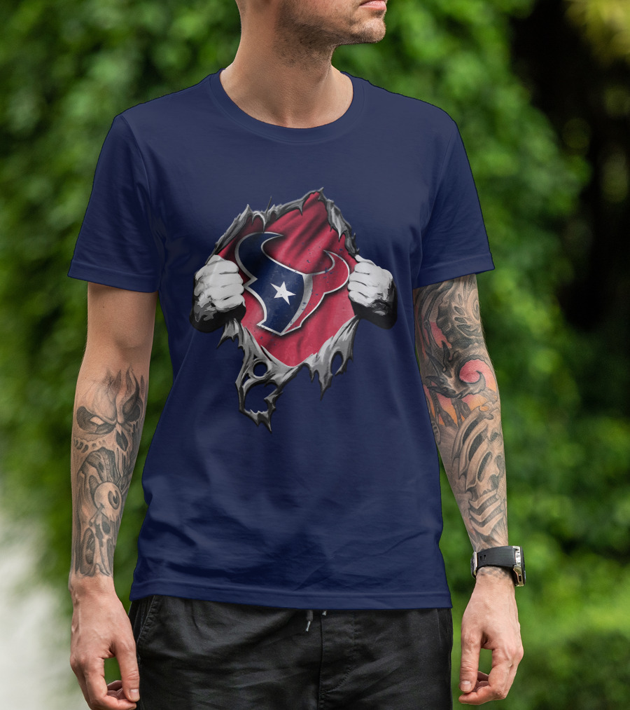 Torn Houston Texans Logo Hidden Beneath Rip Effect T-Shirt