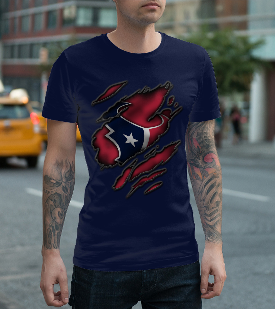 Torn Houston Texans Star Logo Ripped Flag T-Shirt