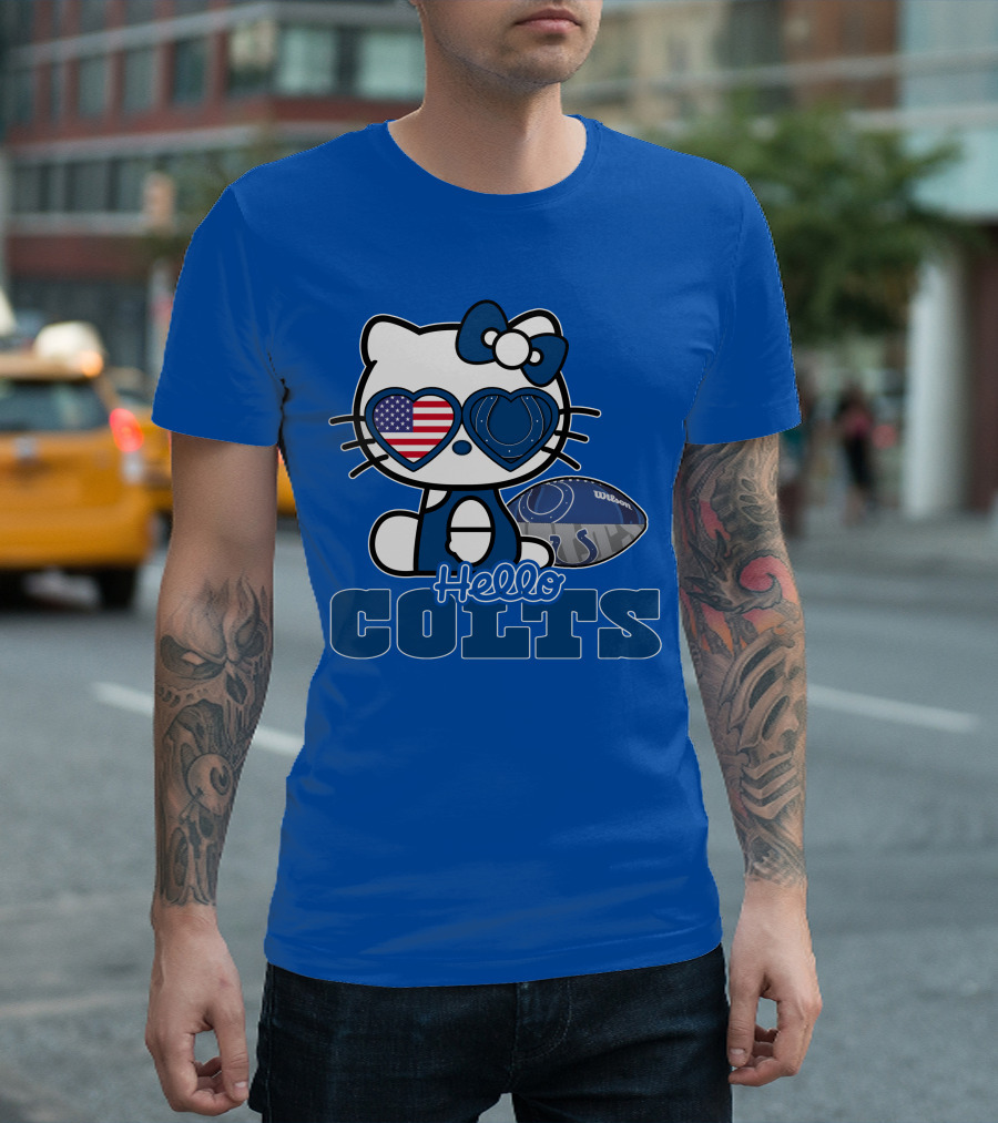 Hello Kitty Indianapolis Colts Football Fan USA Flag T-Shirt