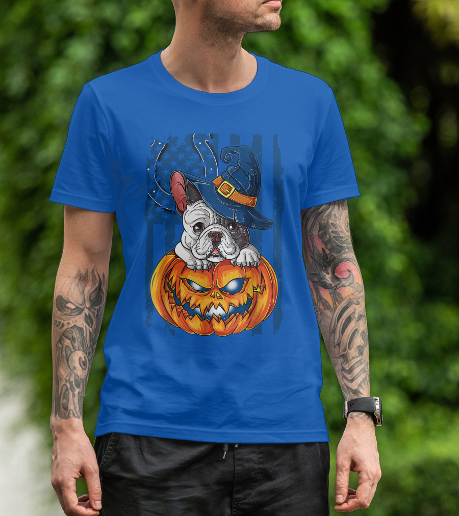 Hlw Bulldog Witch Hat Pumpkin Indianapolis Colts T-Shirt