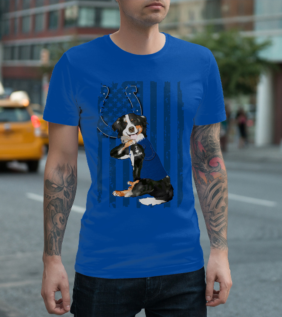 Border Collie I Love Mom Indianapolis Colts American Flag T-Shirt