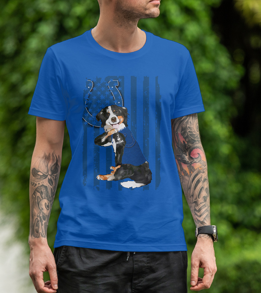 Border Collie I Love Mom Indianapolis Colts American Flag T-Shirt