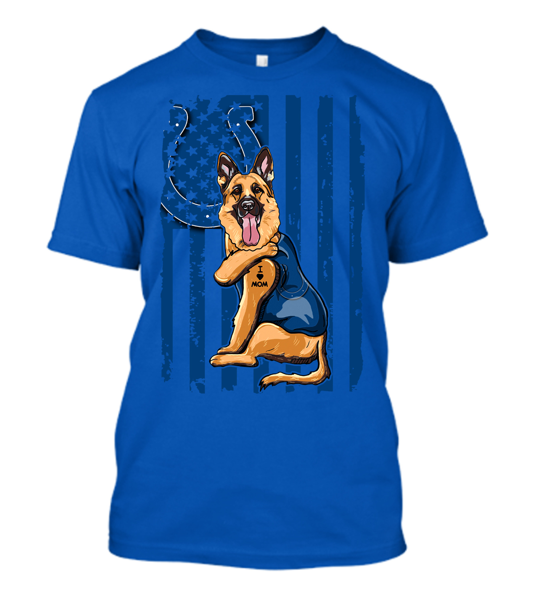 German Shepherd I Love Mom Indianapolis Colts American Flag T-Shirt