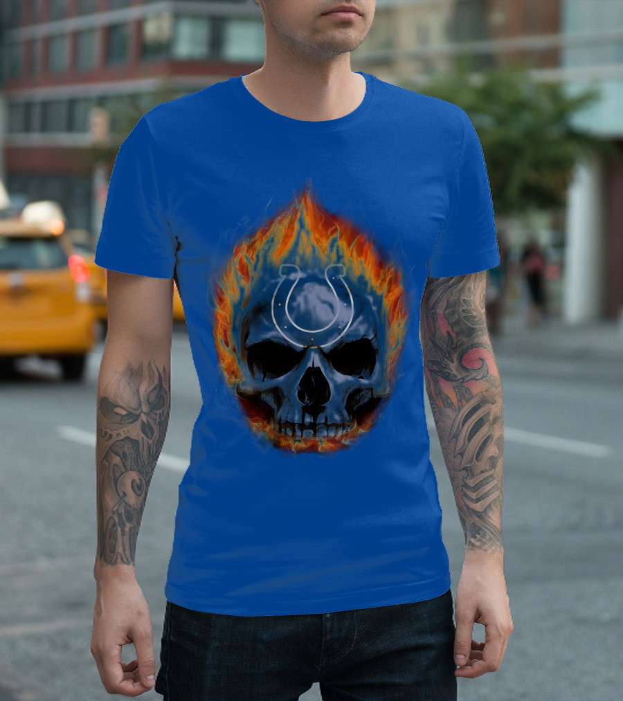 Indianapolis Colts Flaming Skull T-Shirt