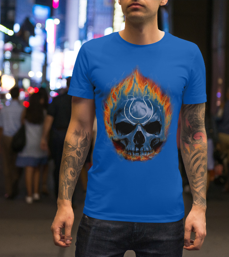 Indianapolis Colts Flaming Skull T-Shirt