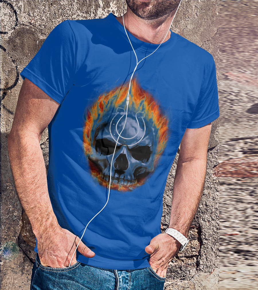 Indianapolis Colts Flaming Skull T-Shirt
