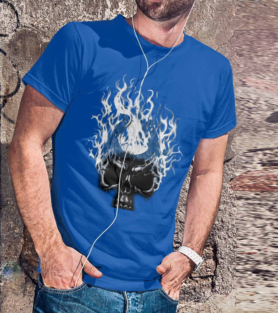 Indianapolis Colts 04 Skull With Horseshoe And Flames T-Shirt