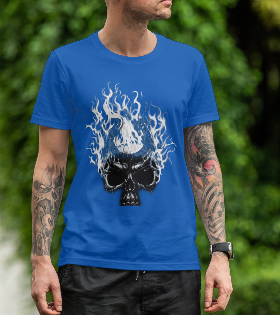 Indianapolis Colts 04 Skull With Horseshoe And Flames T-Shirt