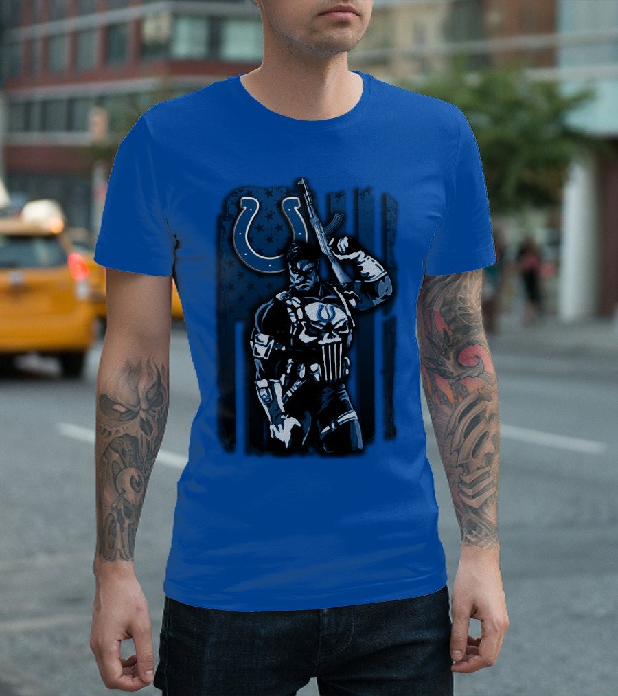 Indianapolis Colts Punisher Nfl Crossover 26 Blue Flag T-Shirt