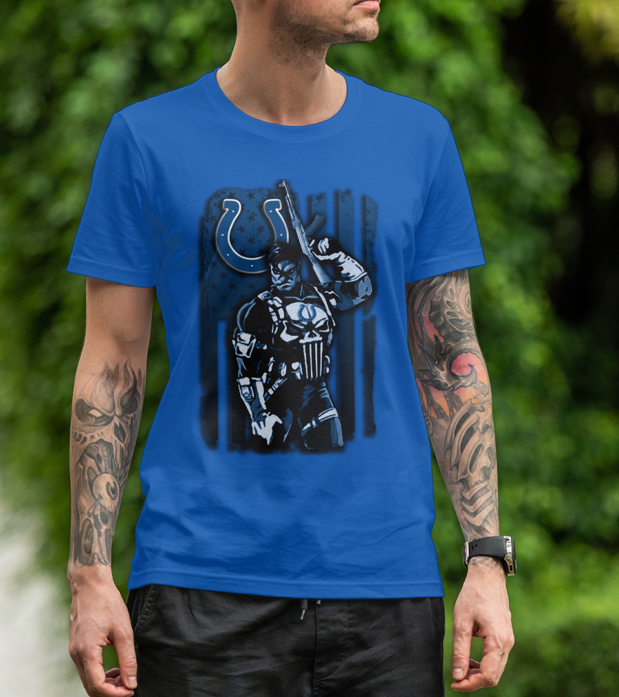 Indianapolis Colts Punisher Nfl Crossover 26 Blue Flag T-Shirt