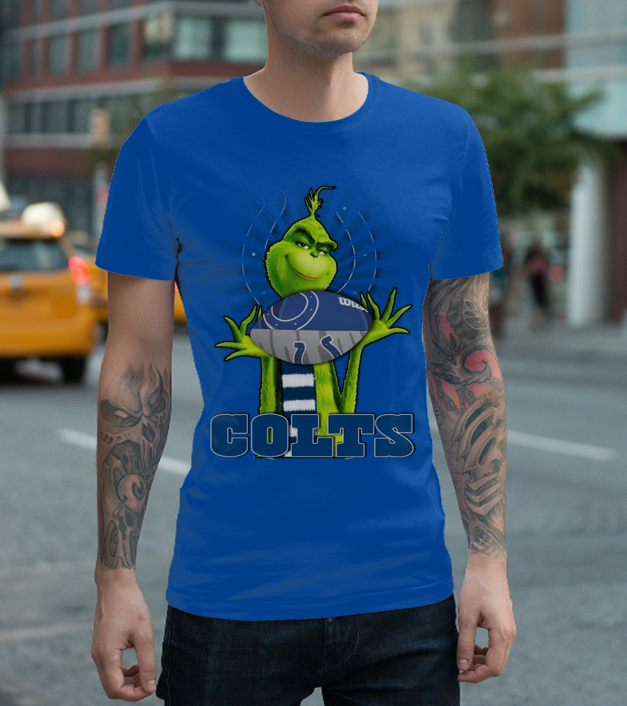 Grinch Holding Indianapolis Colts Football Stadium Background T-Shirt