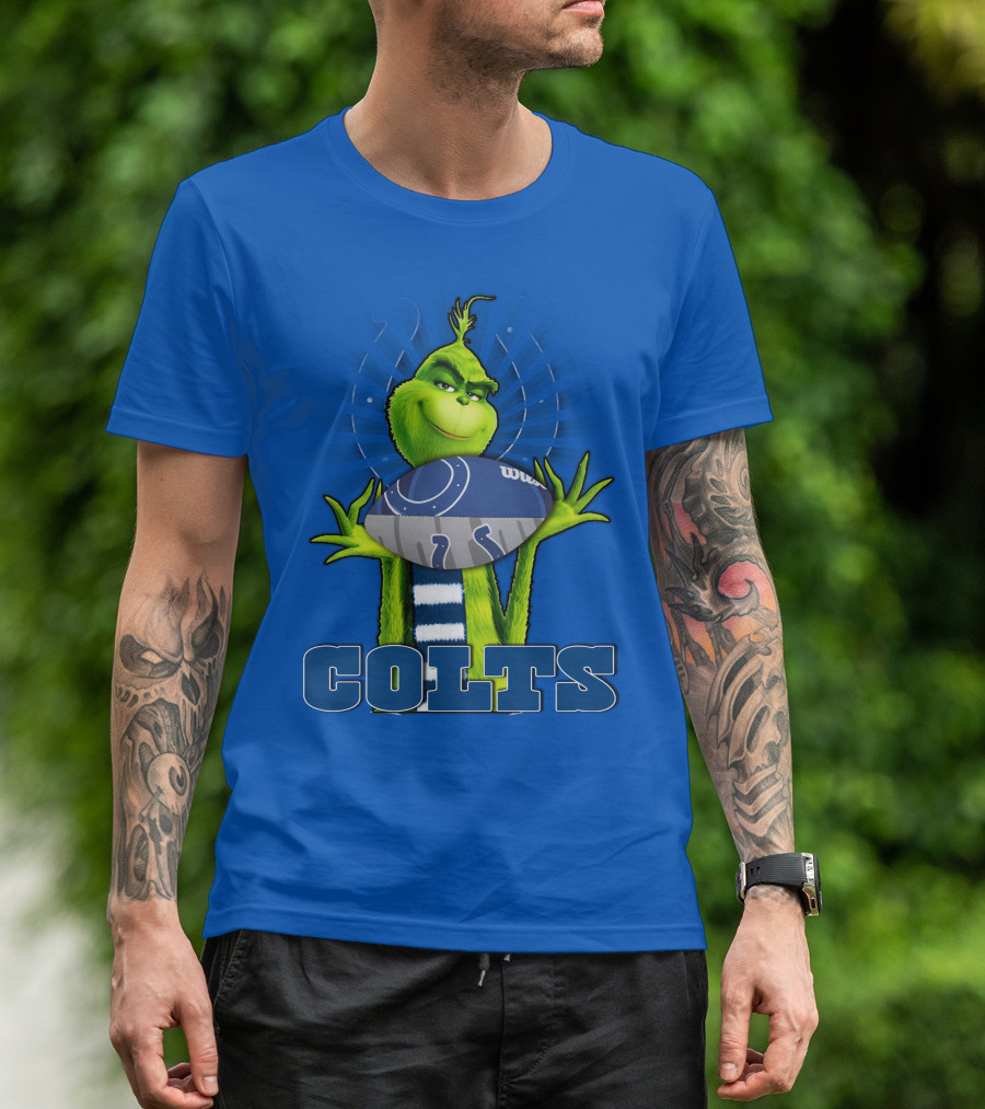 Grinch Holding Indianapolis Colts Football Stadium Background T-Shirt