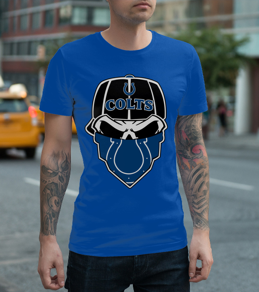 Indianapolis Colts Skull Bandana Helmet T-Shirt
