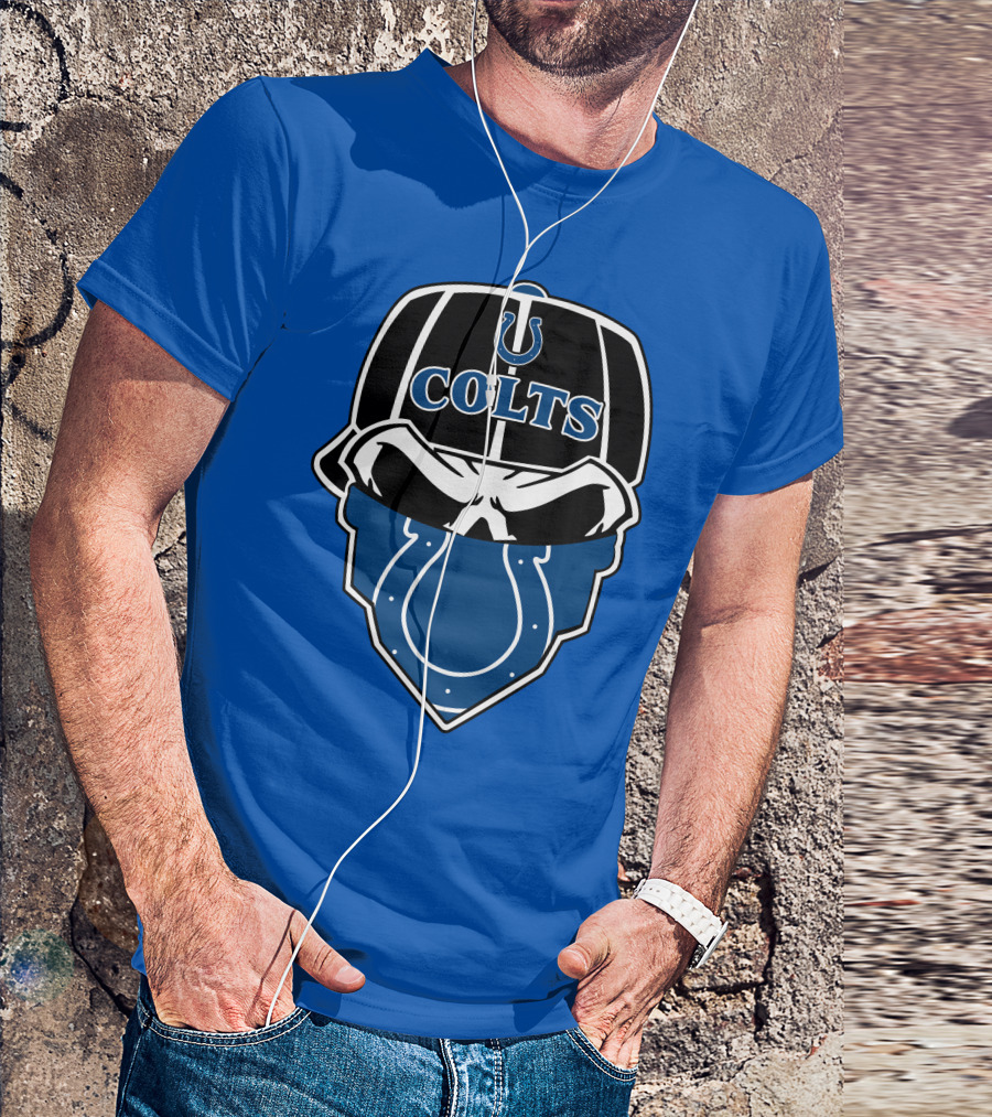 Indianapolis Colts Skull Bandana Helmet T-Shirt