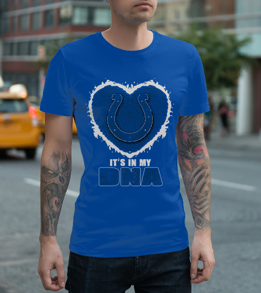 Indianapolis Colts It's In My Dna Heart Horseshoe Fingerprint T-Shirt