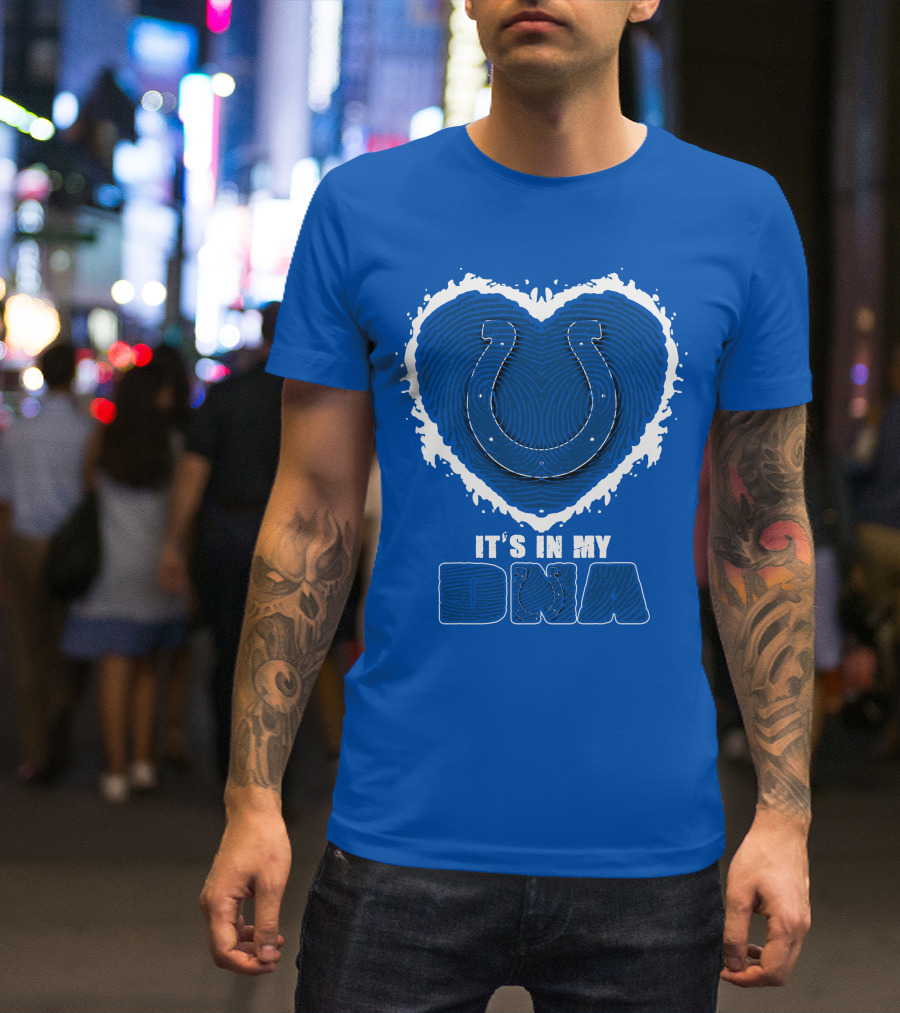 Indianapolis Colts It's In My Dna Heart Horseshoe Fingerprint T-Shirt