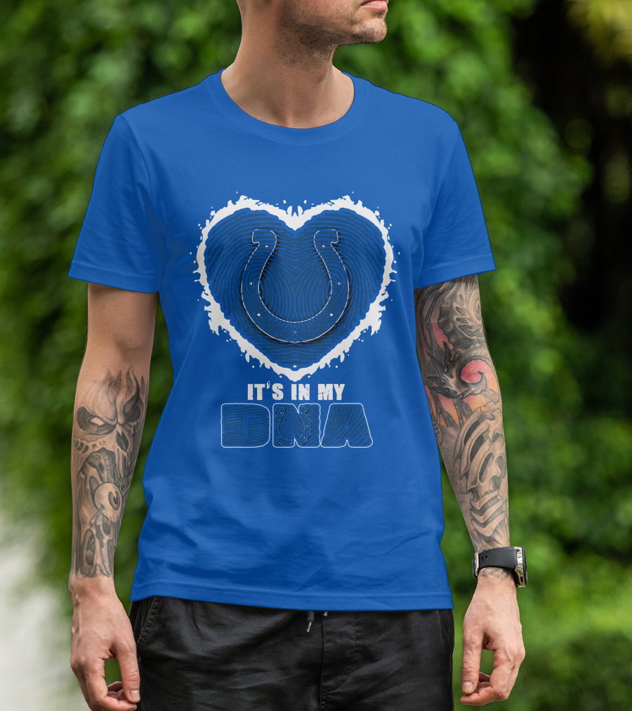 Indianapolis Colts It's In My Dna Heart Horseshoe Fingerprint T-Shirt