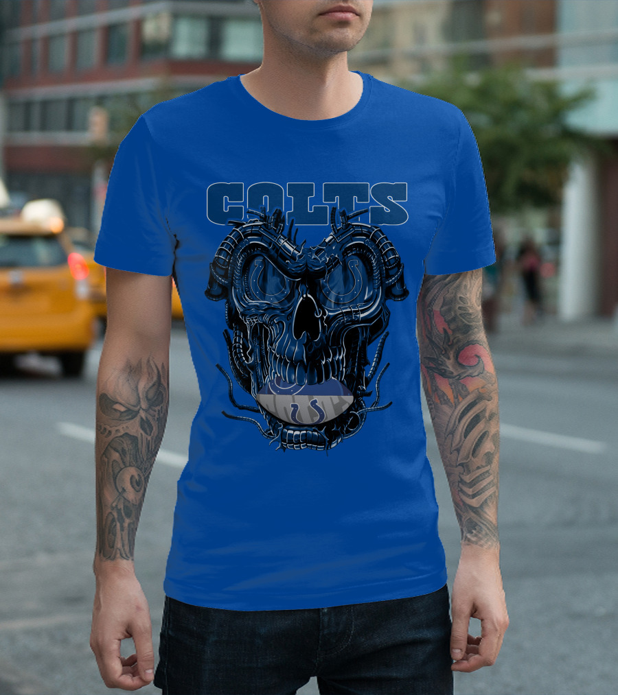 Dragonskull Colts Skull with Indianapolis Horseshoe T-Shirt
