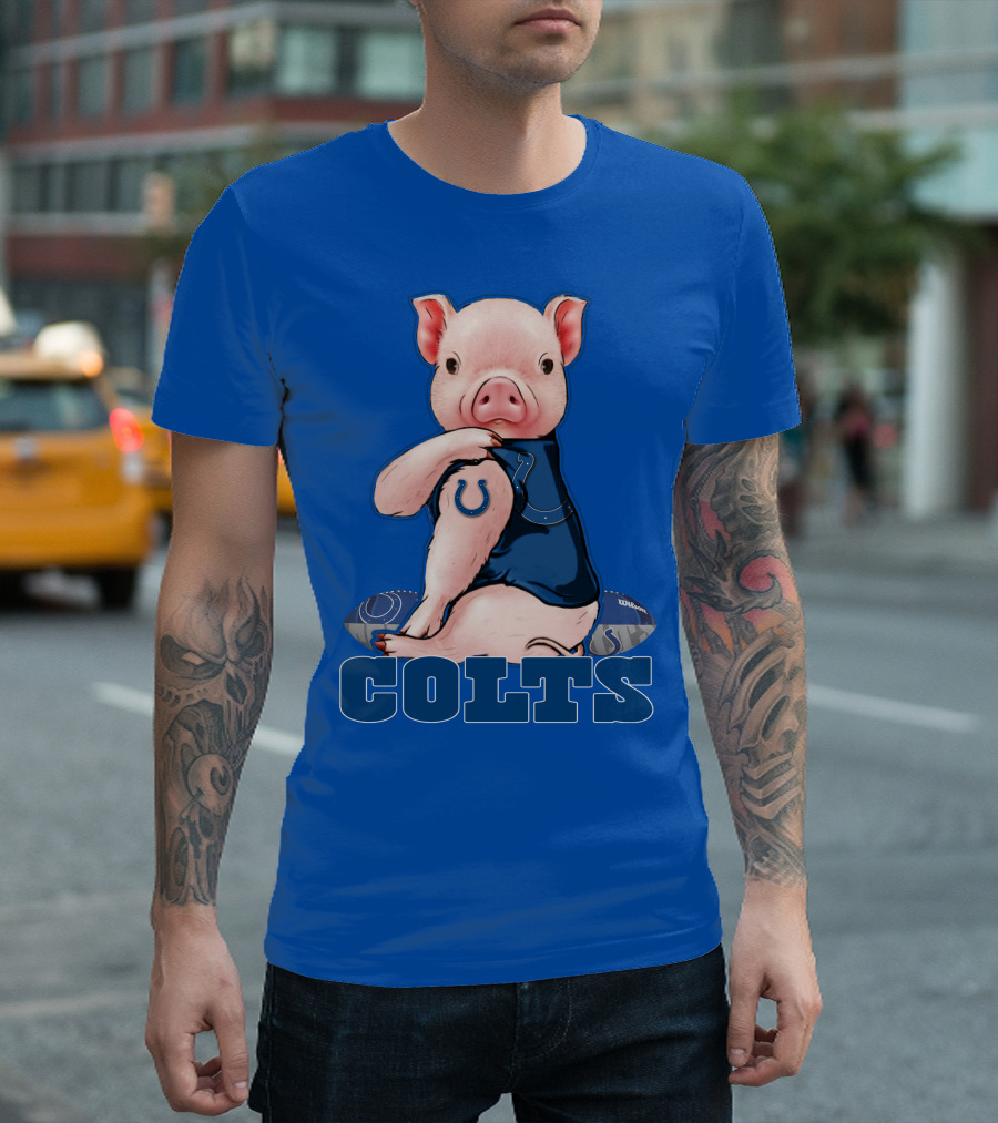 Pig Wearing Indianapolis Colts Jersey with Football T-Shirt