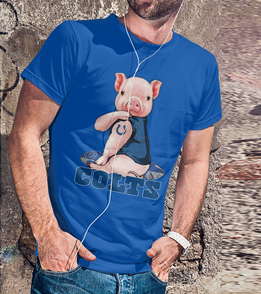 Pig Wearing Indianapolis Colts Jersey With Football T-Shirt