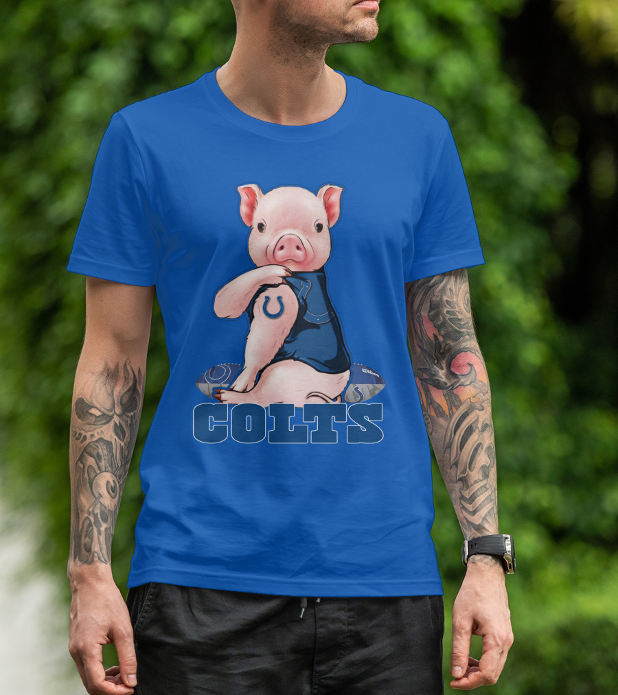 Pig Wearing Indianapolis Colts Jersey With Football T-Shirt