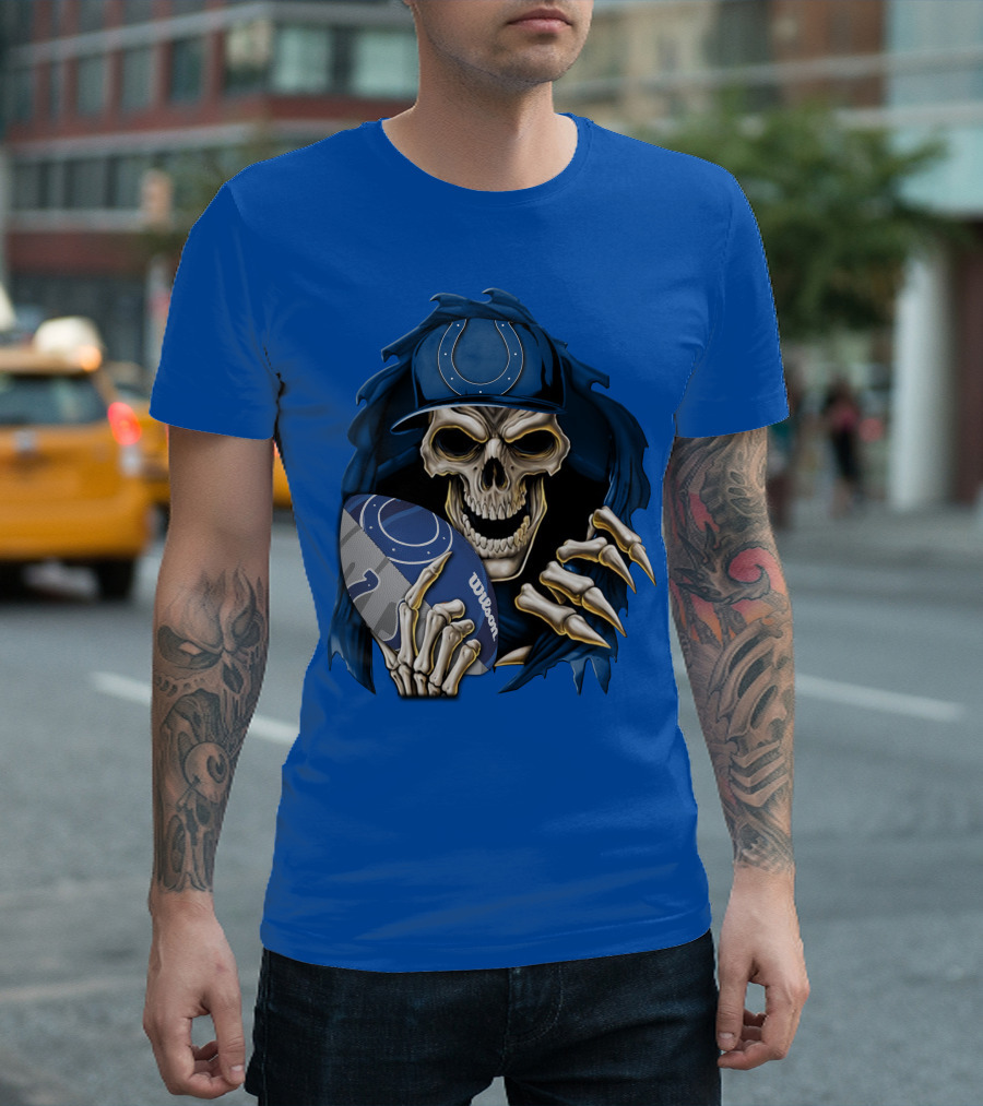 Skullbong Indianapolis Colts Skeleton Holding Football T-Shirt