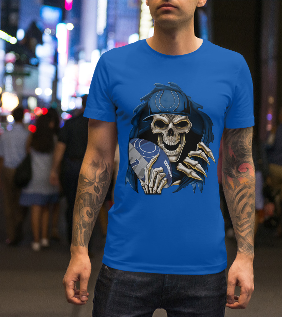 Skullbong Indianapolis Colts Skeleton Holding Football T-Shirt