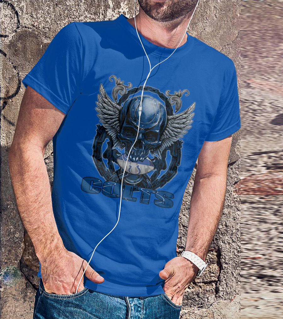 Colts Skullfb Winged Blue Skull Design For Indianapolis Colts Fans T-Shirt