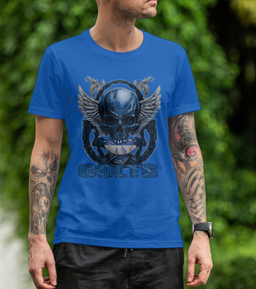Colts Skullfb Winged Blue Skull Design For Indianapolis Colts Fans T-Shirt