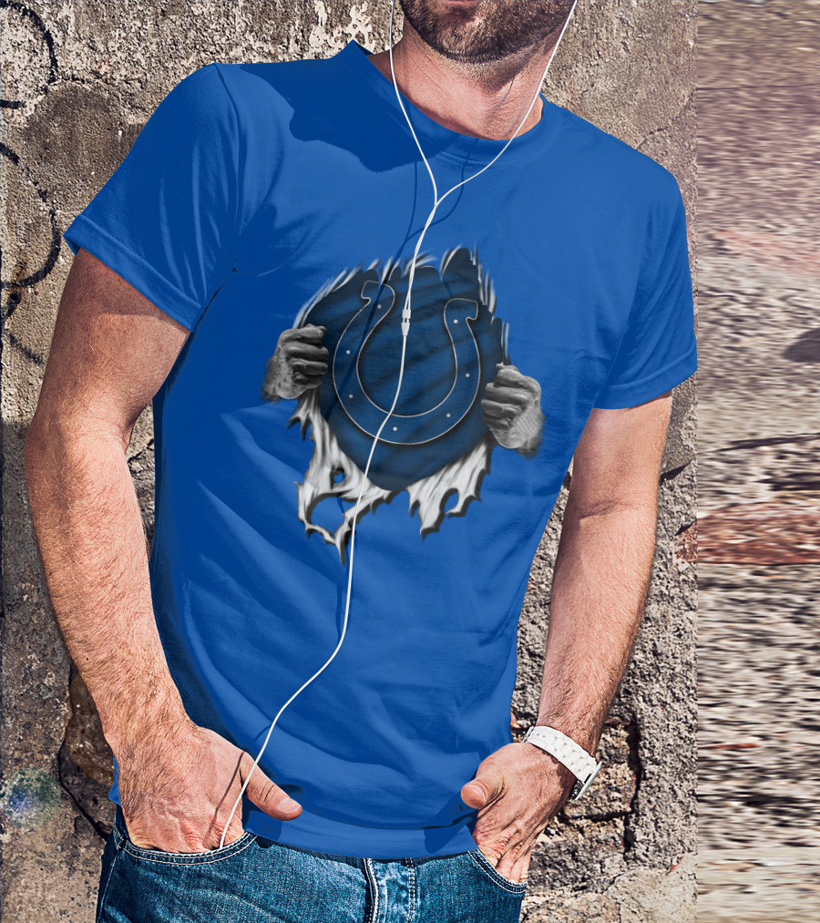 Torn Indianapolis Colts Logo With Ripping Hands T-Shirt