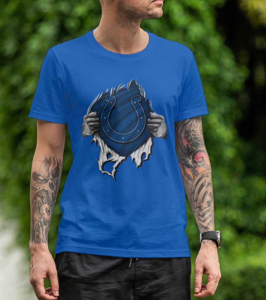 Torn Indianapolis Colts Logo With Ripping Hands T-Shirt